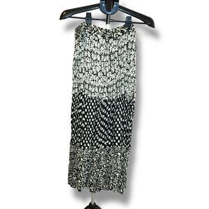 Chaudry by Anthropologie Black & Ivory Boho Drawstring Maxi Skirt Size 2X | NWT